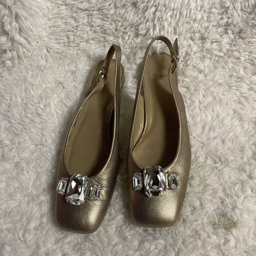 STUART WEITZMAN Rhinestone Gold Slingback Ballet Flats Shoes SZ9.5